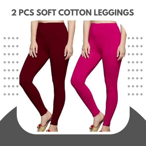 SOFT COTTON 2 PCS STRETCH LEGGINGS FOR WOMEN